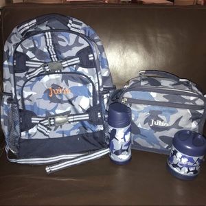 Used pottery Barn Kids Navy Camo Shark large backpack set